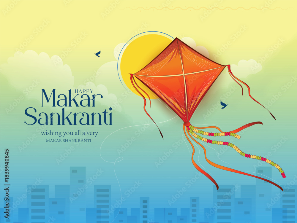 Fototapeta premium Happy Makar Sankranti Festival Template Design illustration vector art