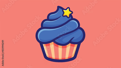 Whimsical Blue Cupcake with Star Topper on Pink Background.