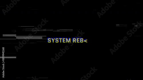 4k stock | Glitch system reboot error black background animation text decode style, suitable for tech-related content, error messages, and digital display effects.