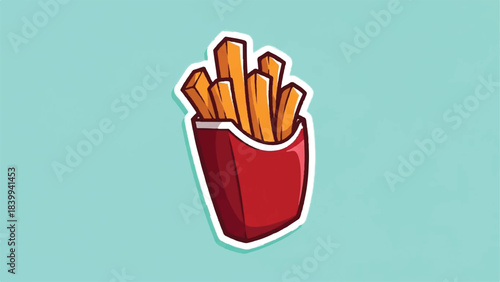 Cartoon French Fries in Red Container Illustration.