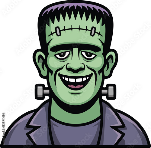 Smiling Cute Frankenstein Monster Cartoon Icon