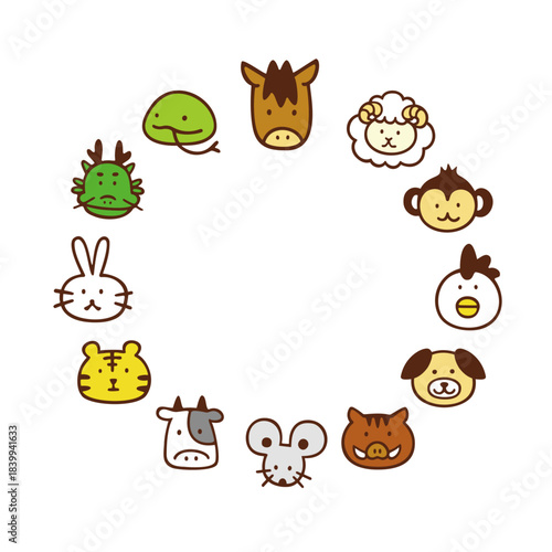 かわいい干支動物のフレームイラスト
