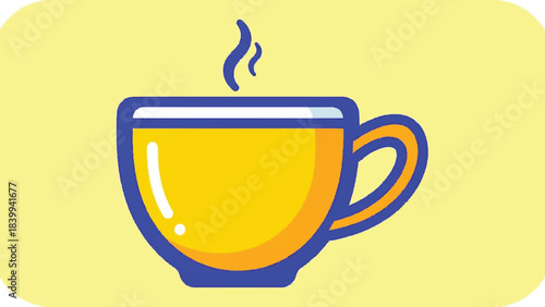 Illustration of a steaming yellow cup of tea or coffee.