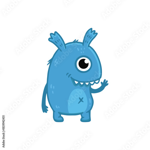 Cute cartoon monster on white background. Blue Monster. Happy Alien. Flat Funny monster. Vector illustration.