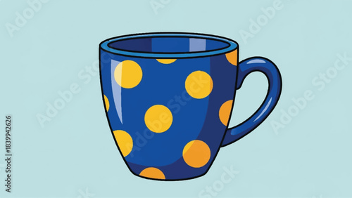 Blue Polka Dot Mug - A Whimsical and Colorful Drinkware Illustration.