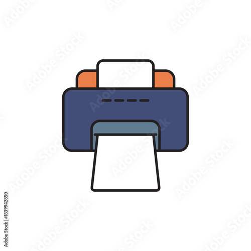 Modern color line printer icon showing document printing, copying, and scanning. Ideal for office work, business tasks, paperwork, digital workflow, and technology-related design projects.