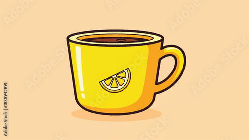 Yellow Mug with Lemon Slice - A Refreshing Beverage Illustration.