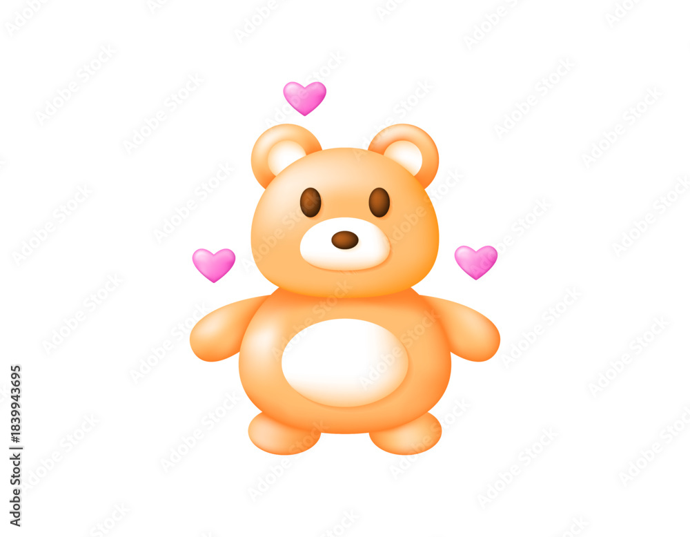Obraz premium An illustration of a cute, funny, and adorable teddy bear with a pink heart symbol. Gifts and toys. Valentine's Day celebration elements, decorations, ornaments. 3D style design. White background.