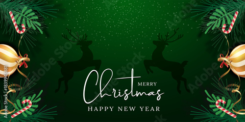 green merry christmas background design with ornaments