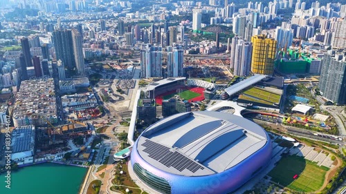 Kai Tak Sports Park Cruise Terminal Hong Kong Kowloon city, a multi purpose athletes venue stadium and public sports ground with commercial and residential construction project near Victoria harbour