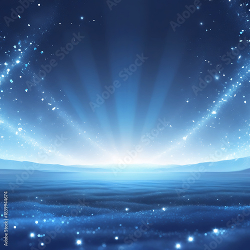 Cosmic Blue Sky with Sparkling Light and Ocean Horizon image photo