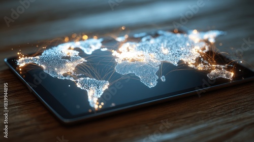 World map displayed on tablet