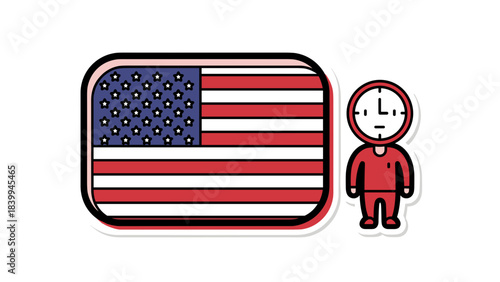 American flag sticker with time-symbolic character