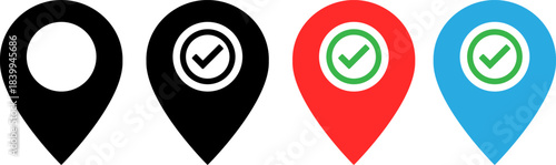 Location pin icons with checkmarks and different colors
