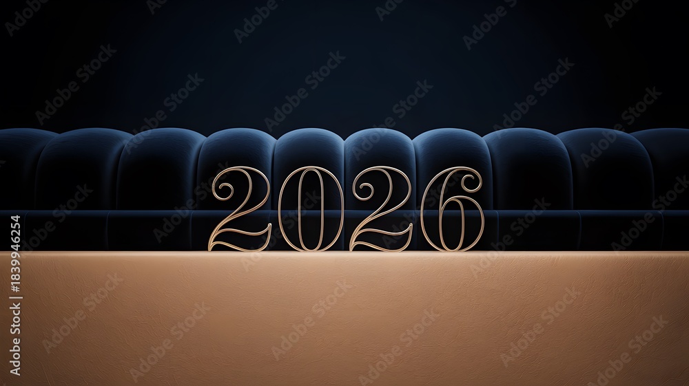Obraz premium 2026 Year Concept and Abstract Design Elements Set with Material Textures and Vibrant Spheres