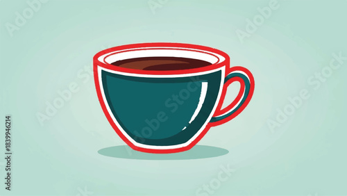 Stylized Coffee Cup Illustration with Red and Teal Accents.