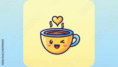 Cute Cartoon Coffee Cup with Heart-Shaped Steam Illustration.