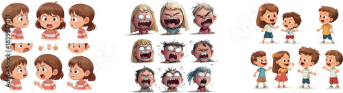 Cartoon kids engaged in conversation and inquiry, depicted in a modern artistic style that incorporates simple gradients, with each component isolated on a separate layer