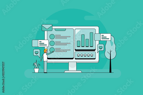 Business strategist operates diverse portfolio of digital functions for systematically organized and structured marketing checklist.