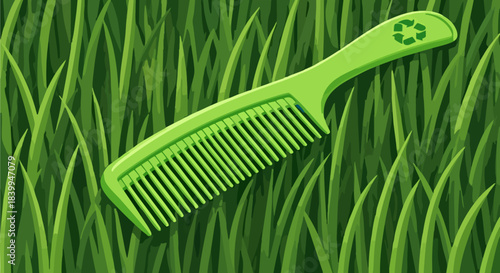 Eco-friendly comb, recycled comb illustration with eco friendly grooming and natural surface background, suitable for poster design, article header, and eco-themed product mockup.