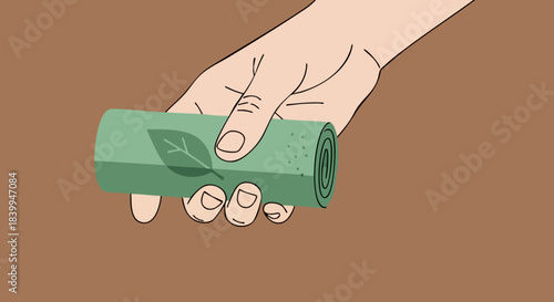 Eco-friendly dog poop bag, eco waste bag roll with biodegradable bag roll and dog cleanup accessory, suitable for poster design, article header, and eco-themed product mockup.