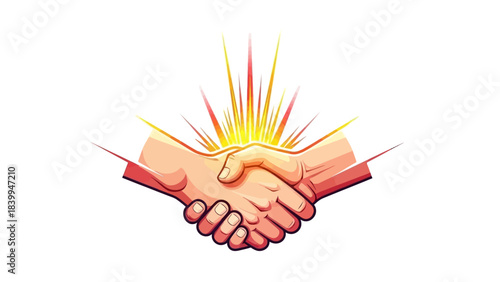 Two hands shaking with a bright golden light emanating from the point of contact, symbolizing agreement and partnership.
