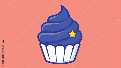 Delicious Blue Cupcake with Star Topping on a Pink Background.
