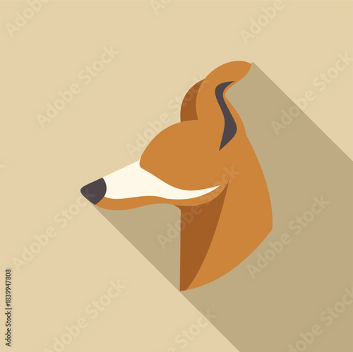 Stylized, geometric dog head profile with long shadow, capturing the essence of a canine companion in a minimalist design