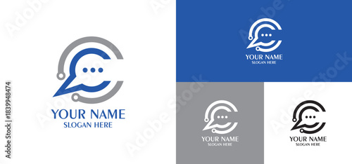 Modern Communication Chat Bubble Logo With Speech Mark and Circular Tech Elements