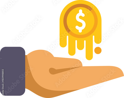 Businessman is holding a melting coin, which represents the concept of inflation