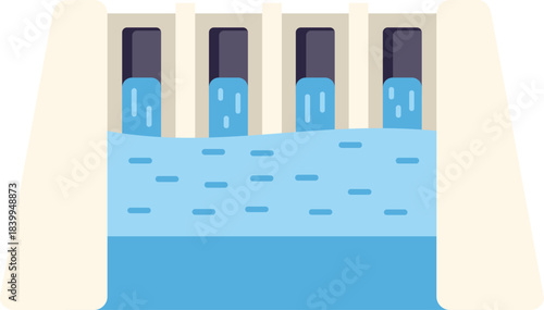 Illustration of a hydroelectric power plant dam generating clean energy from water