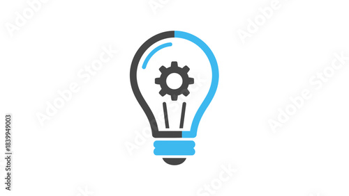 Innovation Light Bulb Icon with Gear Mechanism Representing Creative Engineering Idea, Smart Technology Solution, Product Development, Technical Strategy and Modern Industry Concept in Minimal Flat De