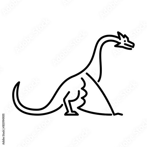 Dragon sitting line art illustration. Dragon outline icon.