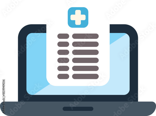 Online medical record on a laptop screen, symbolizing telemedicine and digital healthcare services