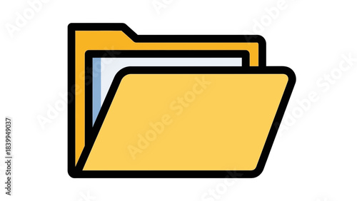 Yellow Folder Icon for File Management, Data Organization, Digital Storage, Documents, Office Workflow, and Information System Concepts