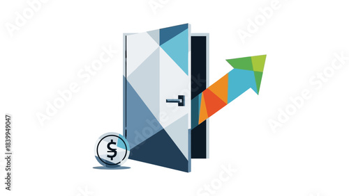 Business Opportunity and Financial Growth Concept with Open Door and Upward Arrow Symbolizing Success Investment Strategy Career Advancement Profit Expansion and Economic Progress