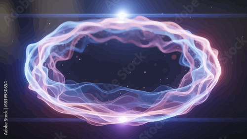 Abstract glowing energy ring ethereal light waves forming a circular portal cosmic background for science and technology concepts