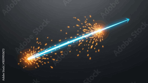 Abstract glowing arrow with sparks representing progress and direction ideal for technology and business concepts