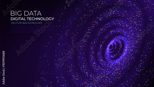 Futuristic digital circles of sound waves. Futuristic circular waves or lines made by cluster of circle particles. Big Data or Cyberspace visualization. Vector Illustration.