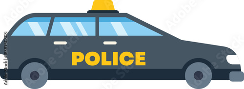 Dark blue police car parked on the side of the road with lights turned off