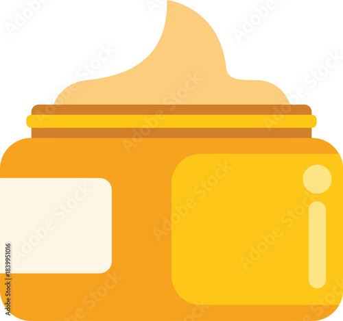 Open yellow jar with cosmetic cream, showing its texture and inviting to apply it