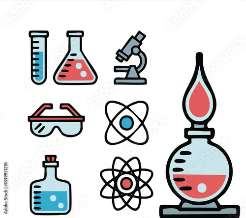 Geometric Line Art Chemistry and Laboratory Vector Icons
