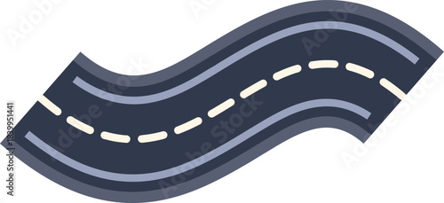 Winding road is going upwards, with a broken center line, symbolizing the future and the path to success