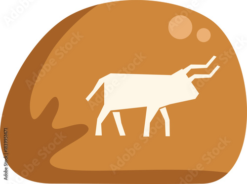 Rock painting showing a bull, an example of prehistoric art from the paleolithic or neolithic era