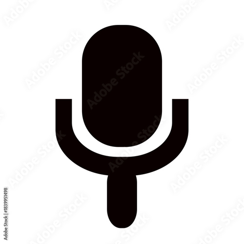 Retro microphone icon in black silhouette on a white background, simple graphic design