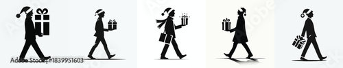 vector silhouette of a man walking carrying a Christmas gift