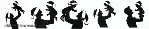 vector silhouette of a man carrying a small child