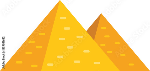 Flat design of giza pyramids complex, showcasing iconic egyptian landmarks with simplified shapes and vibrant colors