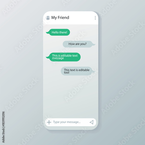Mobile messenger chat interface UI mockup with editable text messages