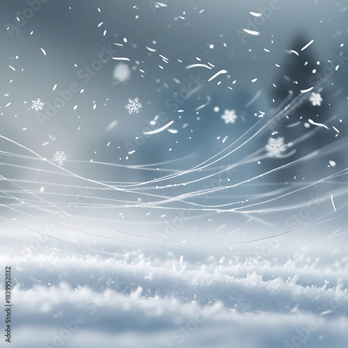 Falling snowflakes and swirling snow streaks in a winter storm image photo